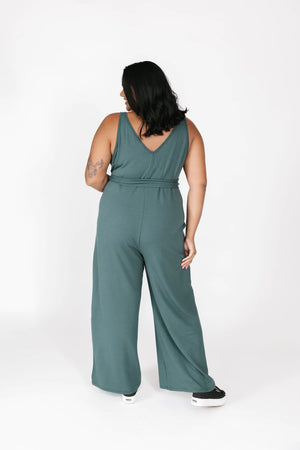 Belted Tuesday Wide Leg Romper - Spruce Green - Smash & Tess