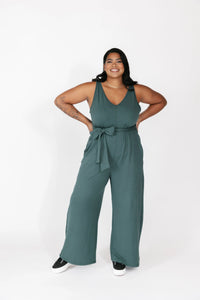 Belted Tuesday Wide Leg Romper - Spruce Green - Smash & Tess