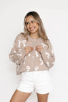 Bow Cardigan In Oatmeal Combo | Smash & Tess