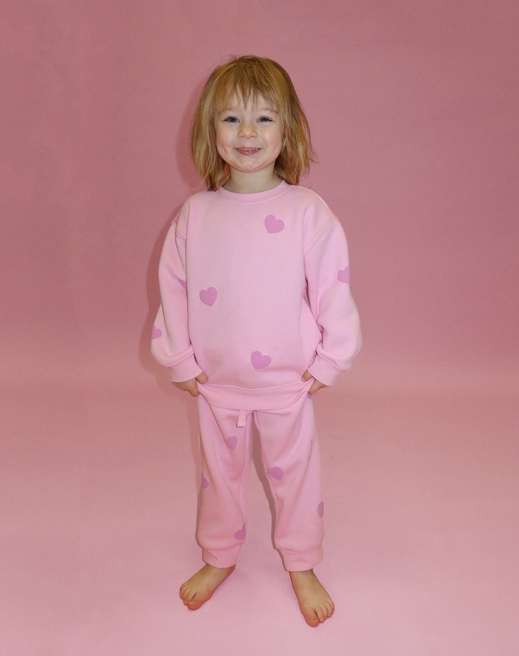 All over heart kids crew pink w/lavender | BTL