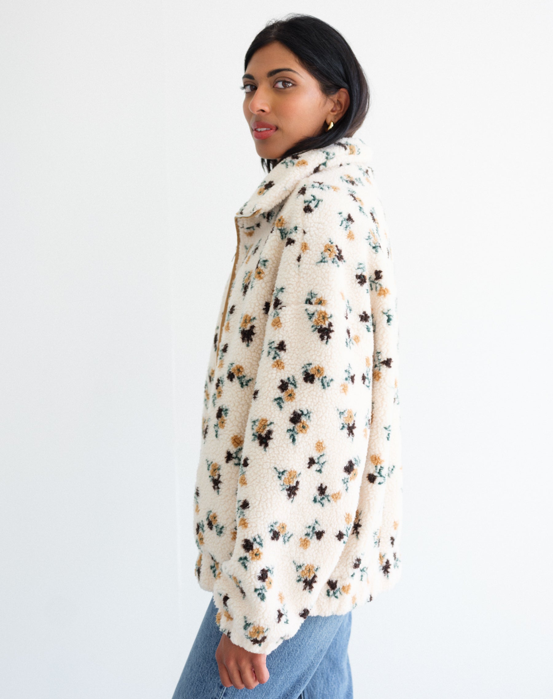 Floral Sherpa Jacket - Brown W/Cream | BTL