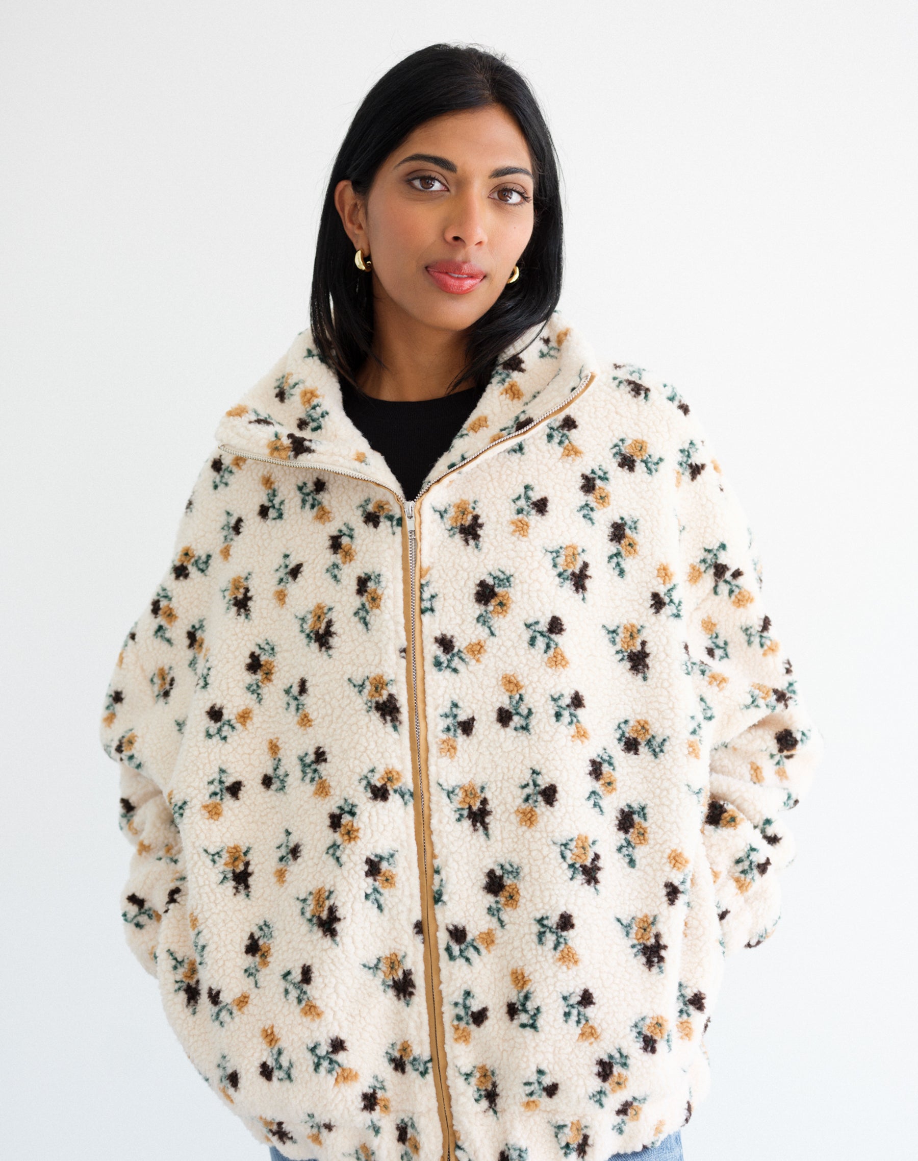 Floral Sherpa Jacket - Brown W/Cream | BTL