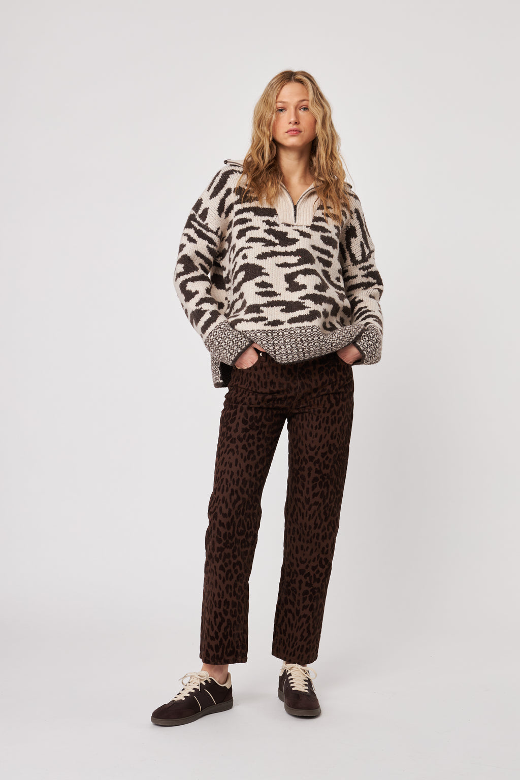 Stirling Half-Zip - Animal Print | John & Jenn