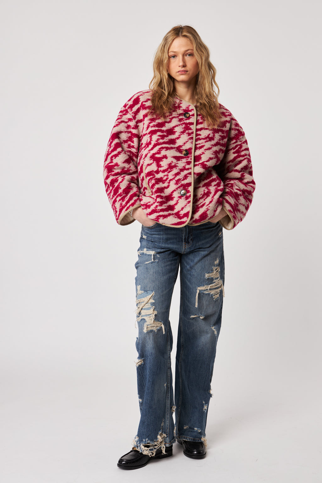 Quincy Reversible Jacket - Raspberry Swirl | John & Jenn