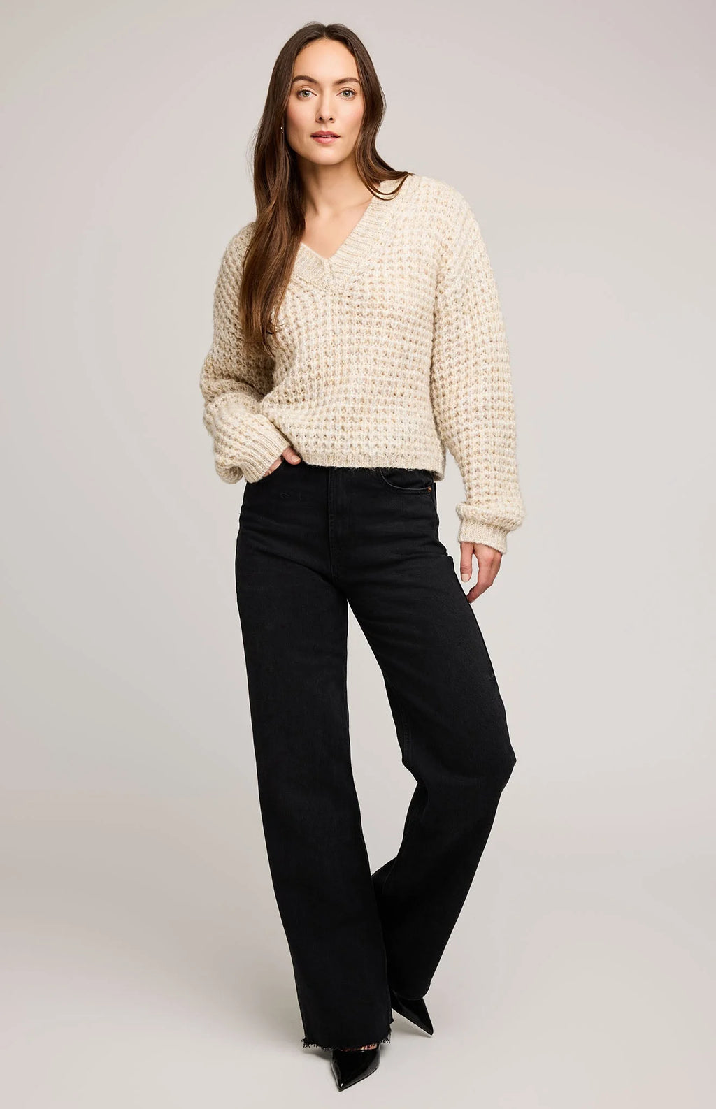 Willow V-Neck Sweater - Heather Oat | Gentle Fawn