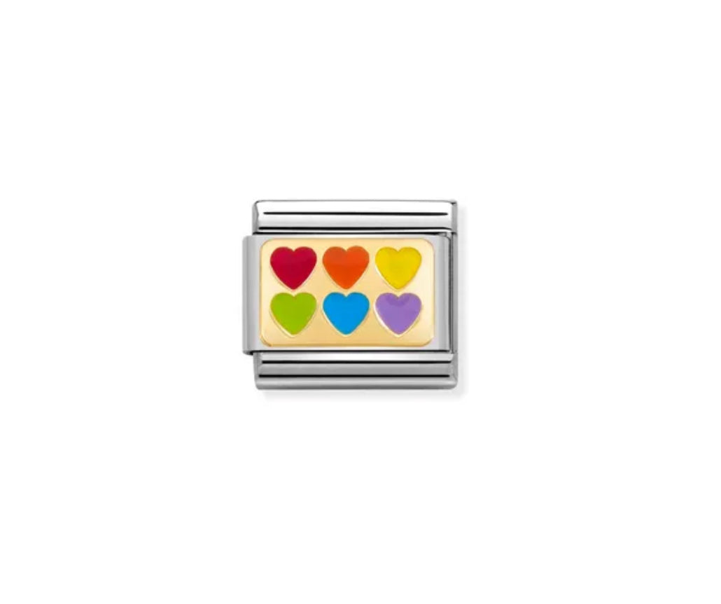 Gold Rainbow Hearts - Composable Link | Nomination Italy