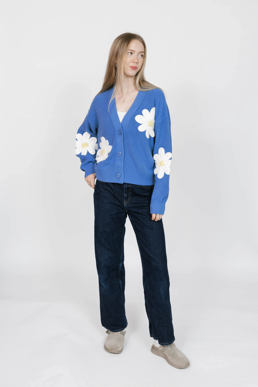 Nora Daisy Cardigan in Blue/Ivory | Smash & Tess