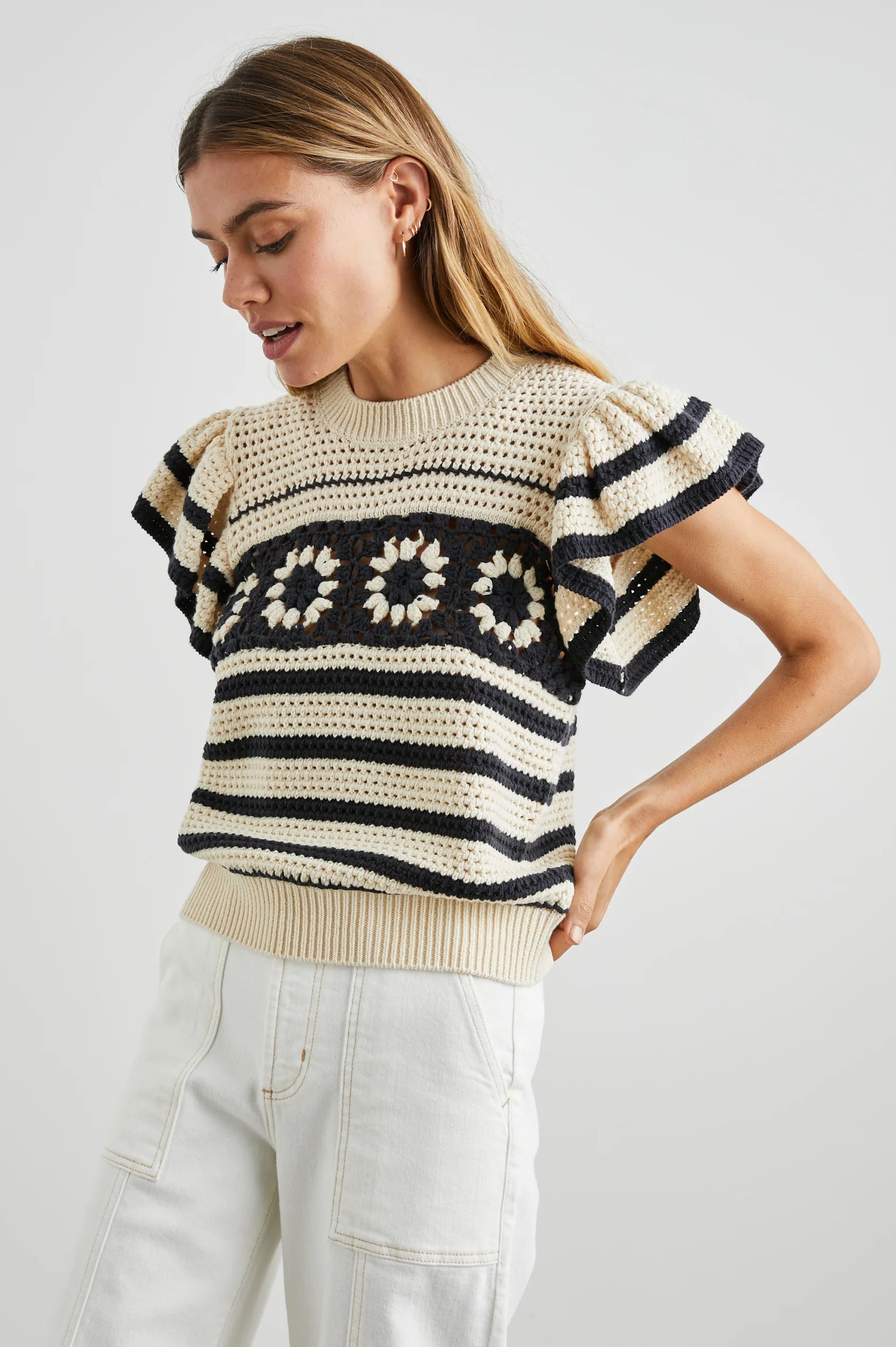 Penelope Top - Oat Navy Crochet | Rails