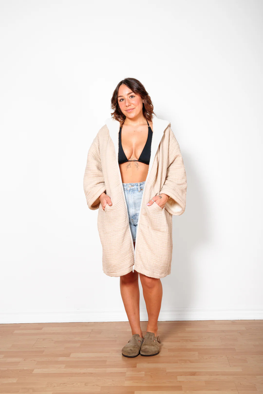 THE POLAR - Unisex Fleece-lined Muslin Zip Poncho | Tofino Towel