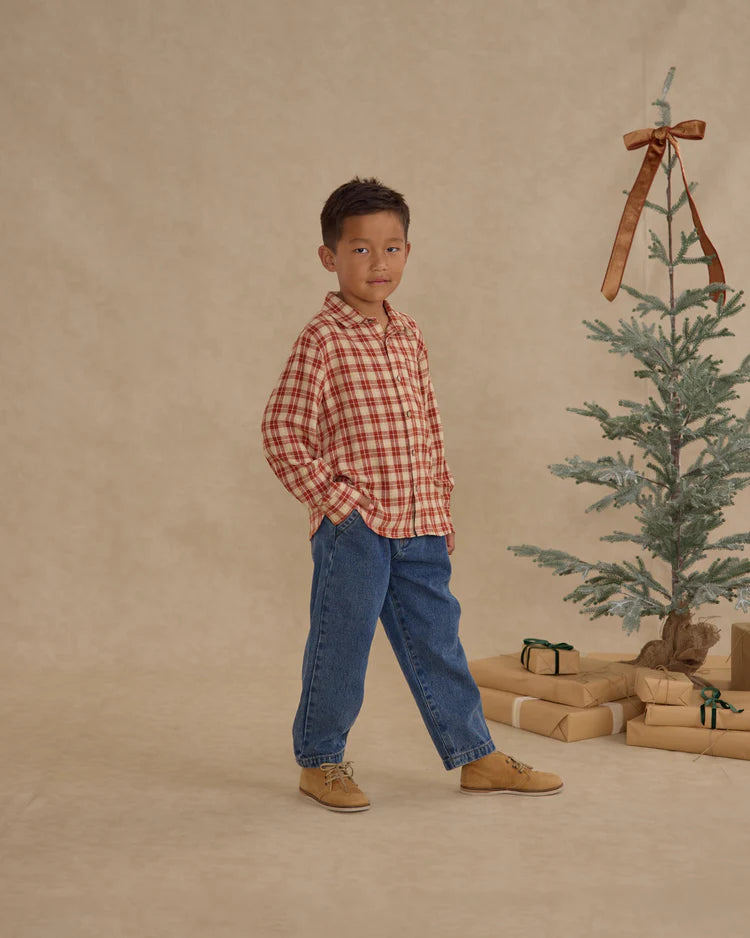 Collared Long Sleeve Shirt - Red Plaid | Rylee & Cru