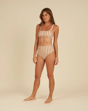High Waist Bikini Bottom - Clay Stripe | Rylee & Cru