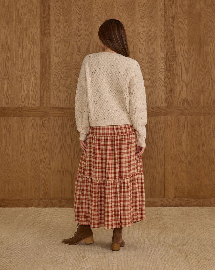 Tiered Midi Skirt - Red Plaid | Rylee & Cru