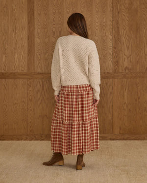Tiered Midi Skirt - Red Plaid | Rylee & Cru