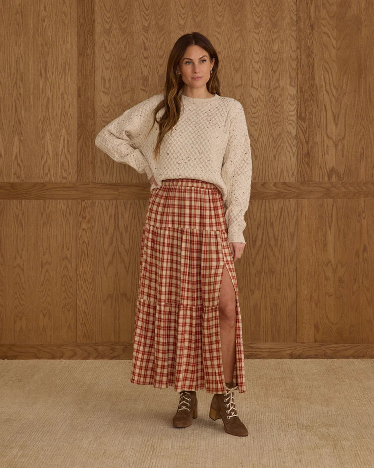 Tiered Midi Skirt - Red Plaid | Rylee & Cru