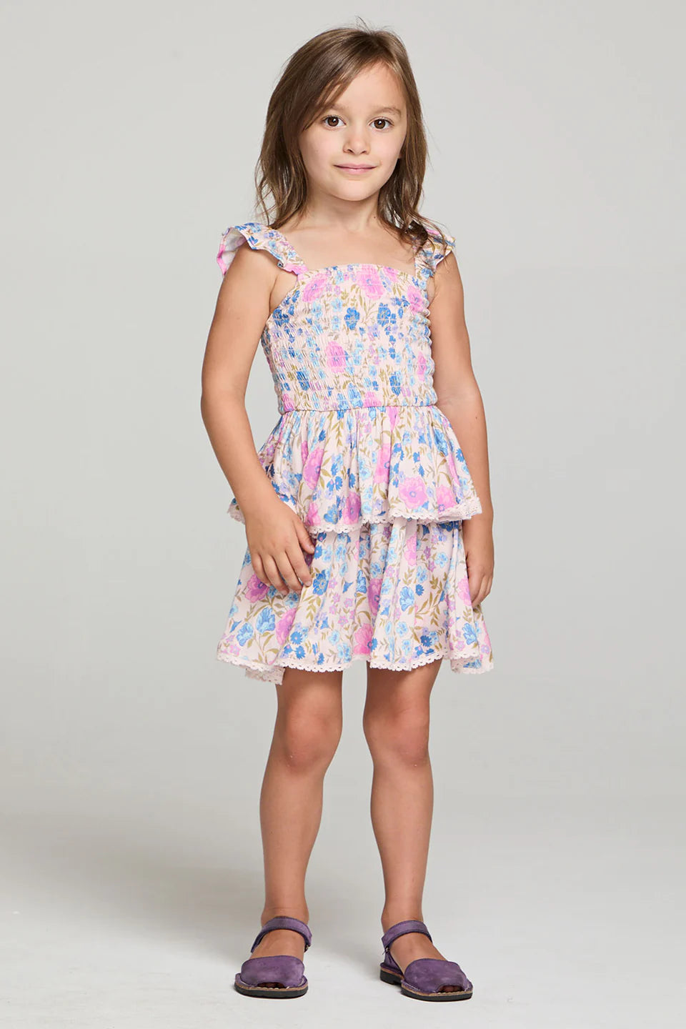 Raynbow Mini Dress Girls - Blue Florals | Saltwater Luxe