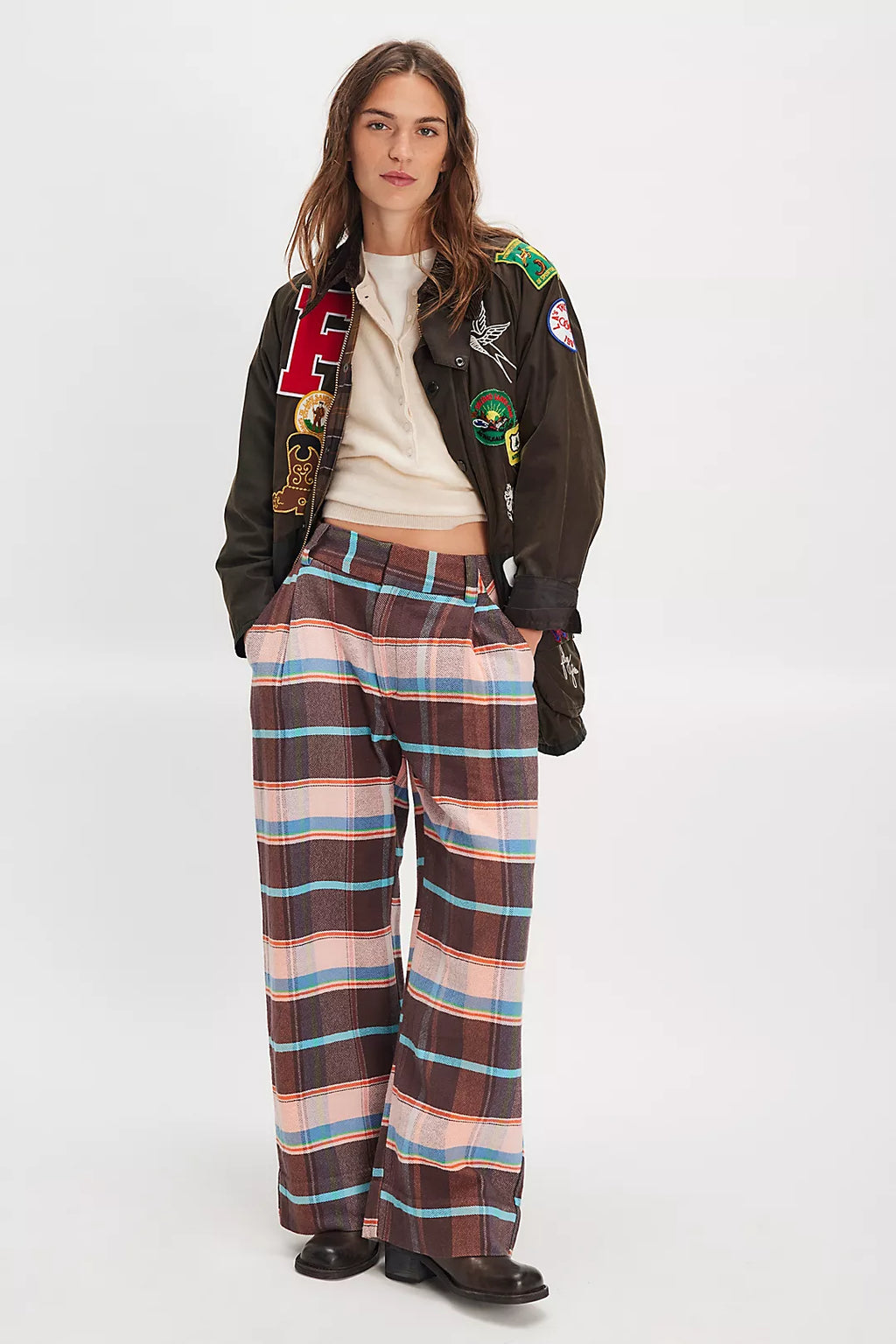 Back Buckle Plaid Trousers | Free People