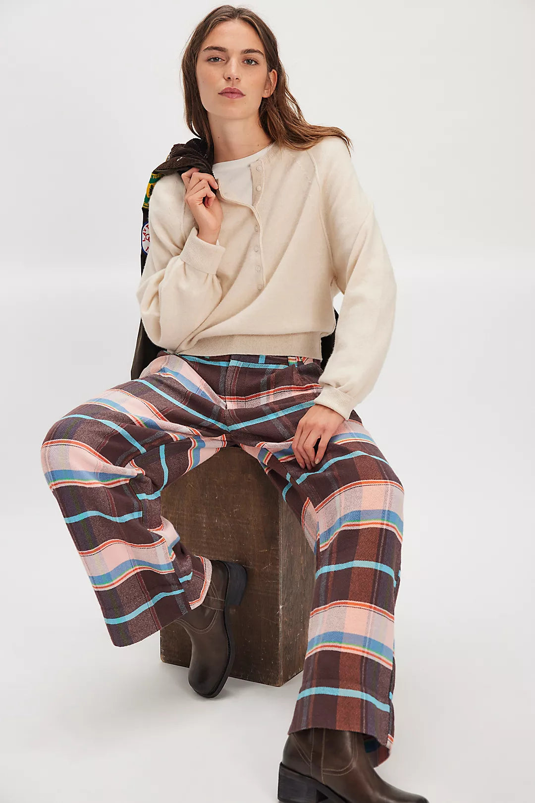 Back Buckle Plaid Trousers | Free People