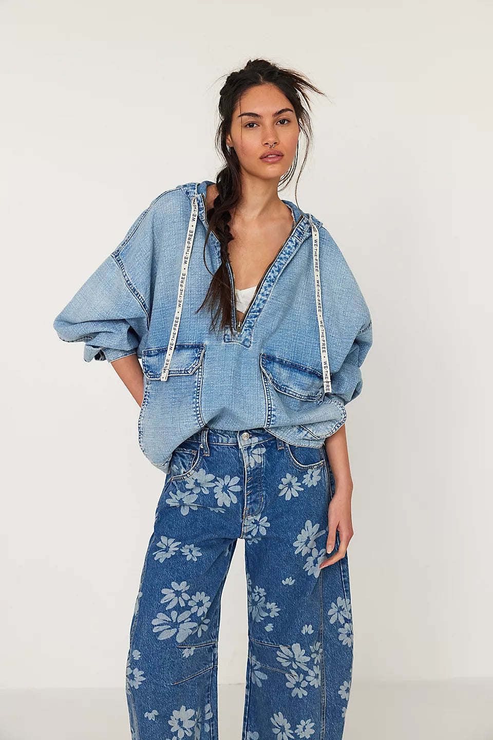 We The Free Good Luck Printed Barrel Jeans | Free People