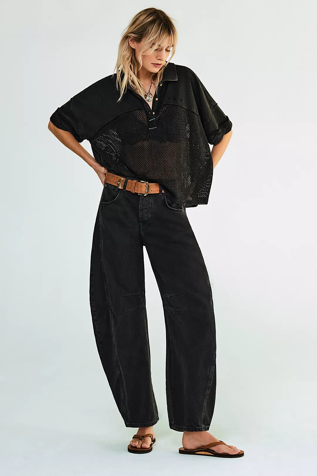 Good Luck Mid-Rise Barrel Jeans - Soundwave | Free People