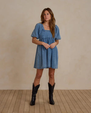 Gretta Babydoll Dress - Light Washed Denim | Rylee & Cru