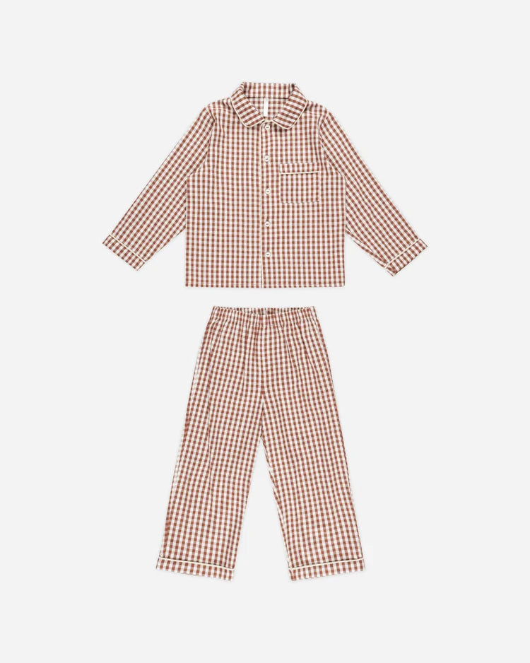 Long Sleeve Pajamas - Brick Gingham | Rylee & Cru