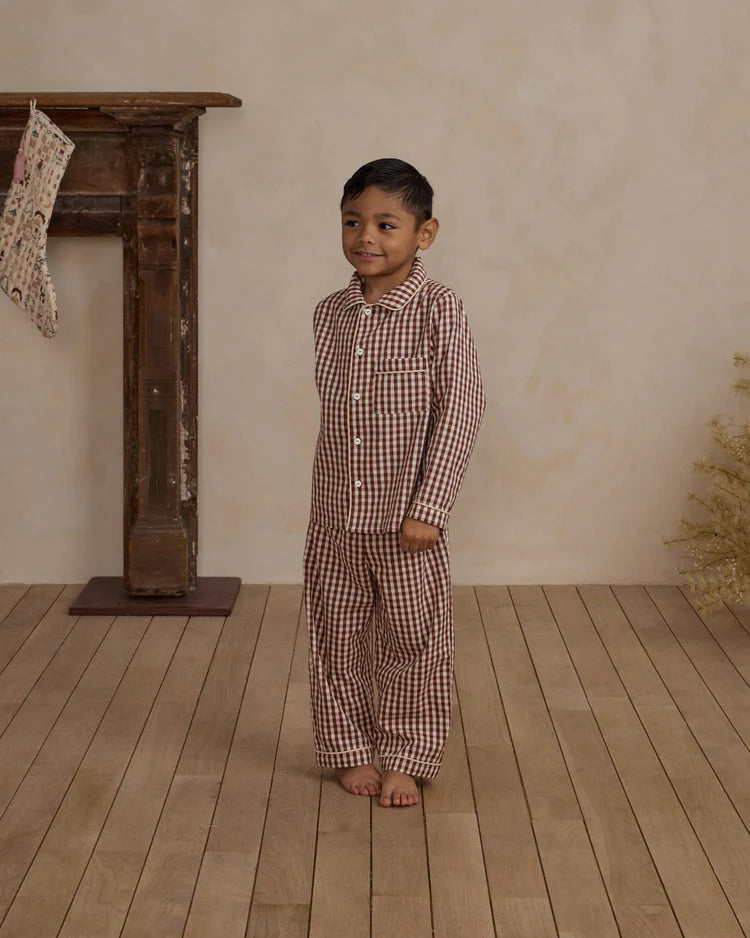 Long Sleeve Pajamas - Brick Gingham | Rylee & Cru