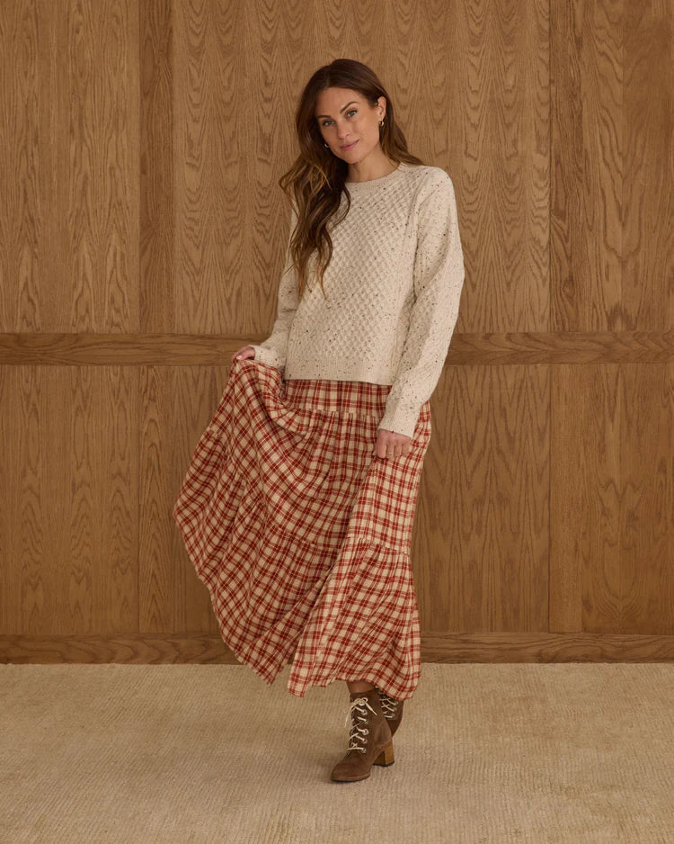 Tiered Midi Skirt - Red Plaid | Rylee & Cru