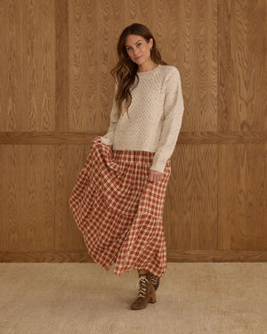 Tiered Midi Skirt - Red Plaid | Rylee & Cru
