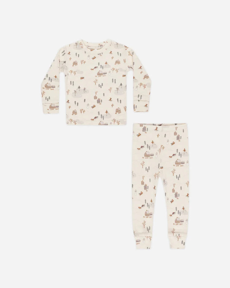 Organic Long Sleeve Pajama Set - Winter Town | Rylee & Cru