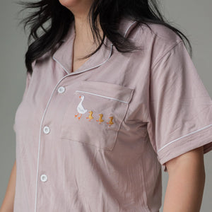 Mama Goose Embroidered PJ Set - Petal Pink | Roobear