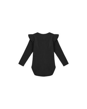 Shoulder Ruffle Bodysuit - Black | Rylee & Cru