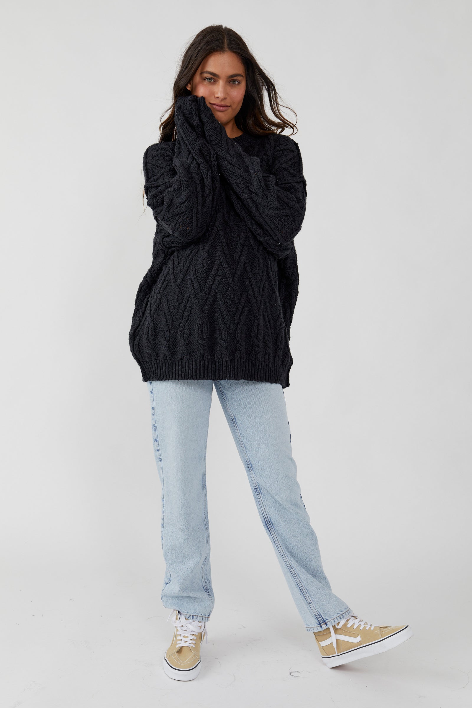 Isla Cable Knit Tunic - Black - Free People - SALE