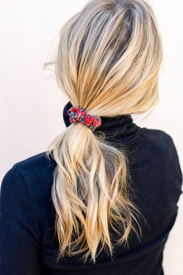 Bamboo Tartan Red Scrunchie - Thin - Chelsea King